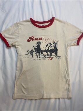 Urban Outfitters Cream Tee with Red Trim and Horse Graphic NWOT